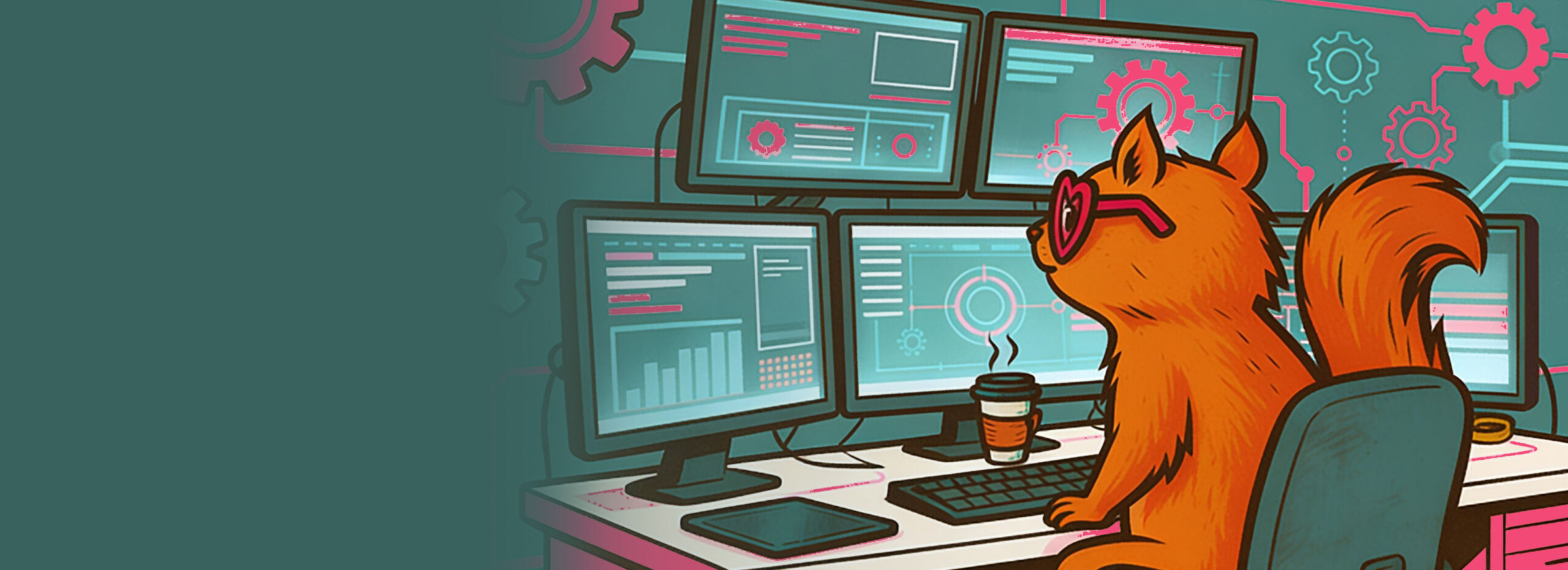 Solution Squirrel working in command center, services